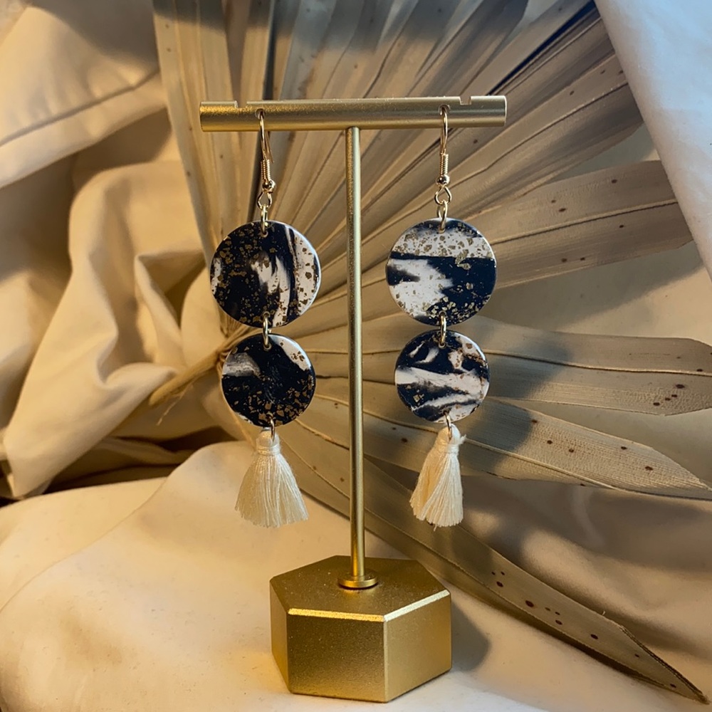 Black/Gold/White Polymer Clay Earrings